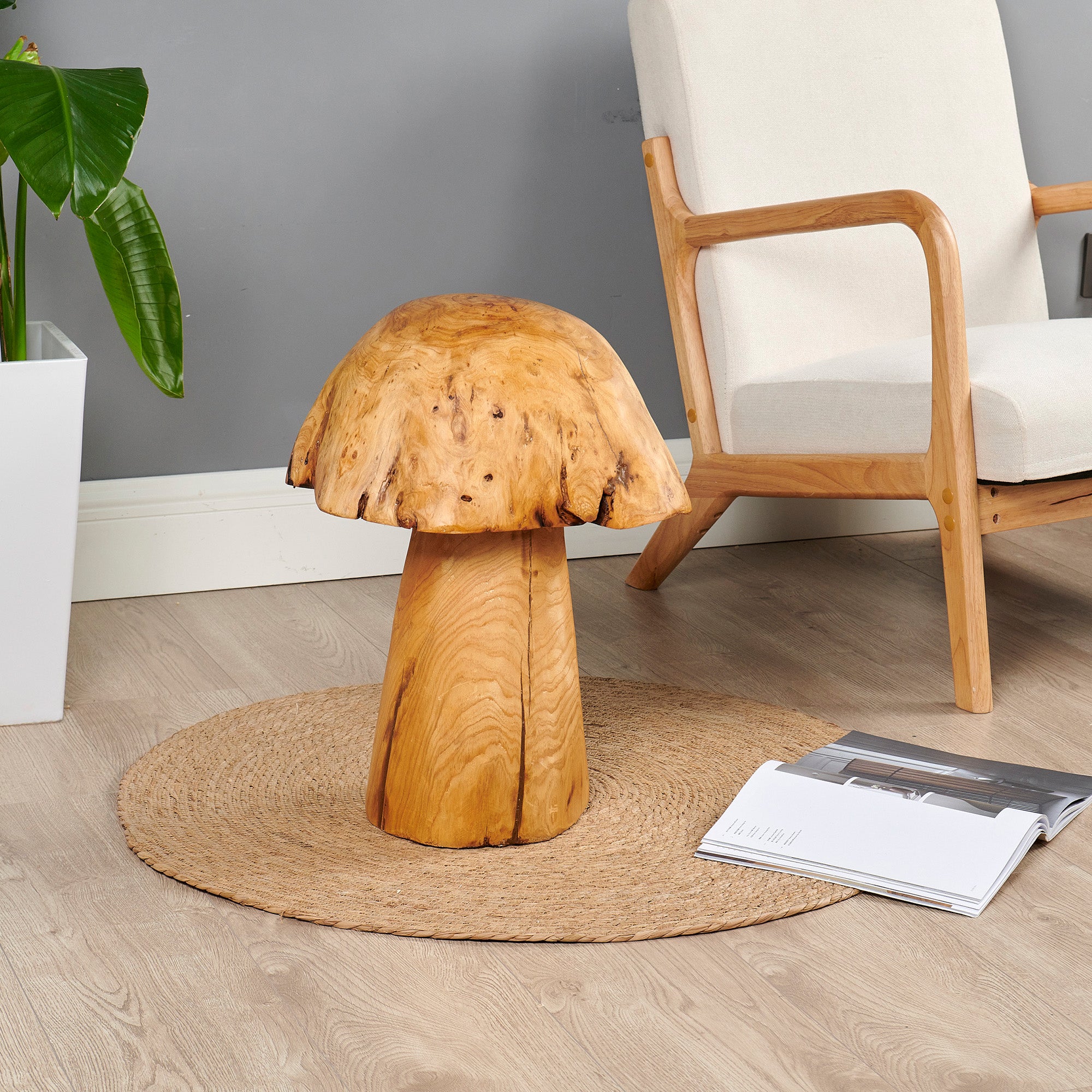 Cedar Wood Stump Mushroom Decor