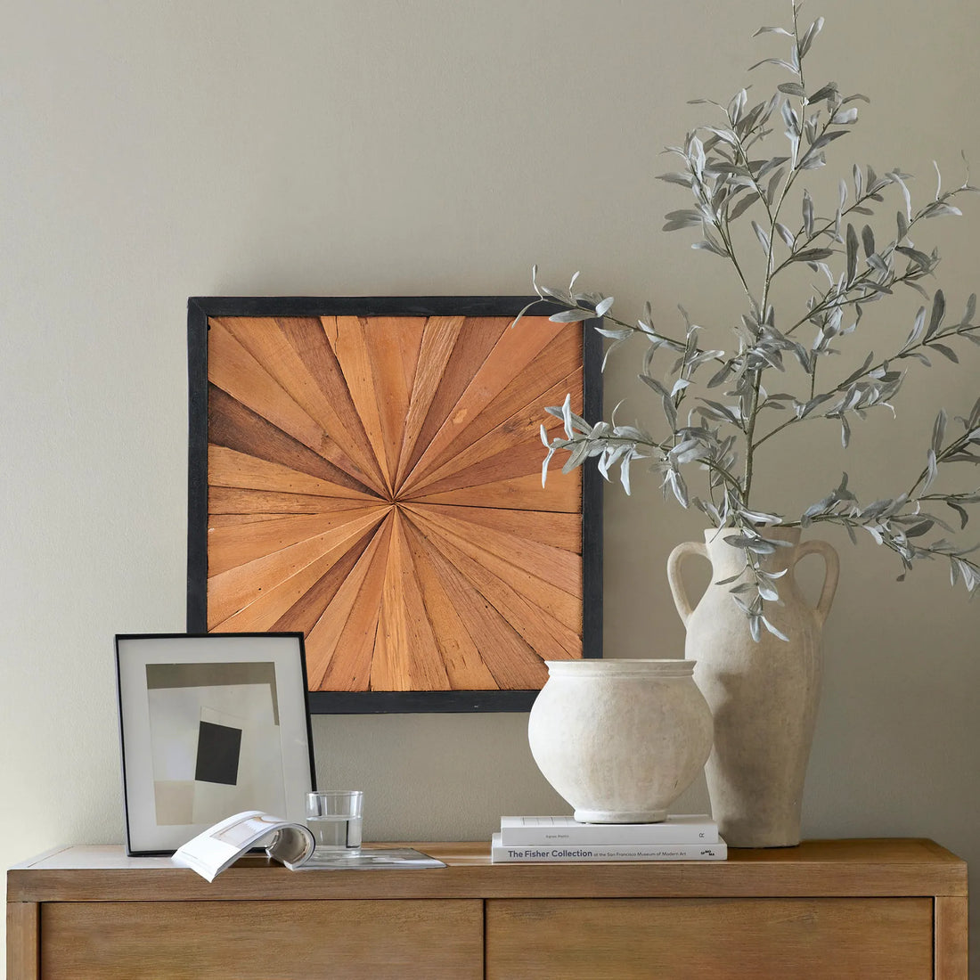 Sunrise Teak Wood Wall Art (17&quot; x 17&quot; x 1.6&quot;)