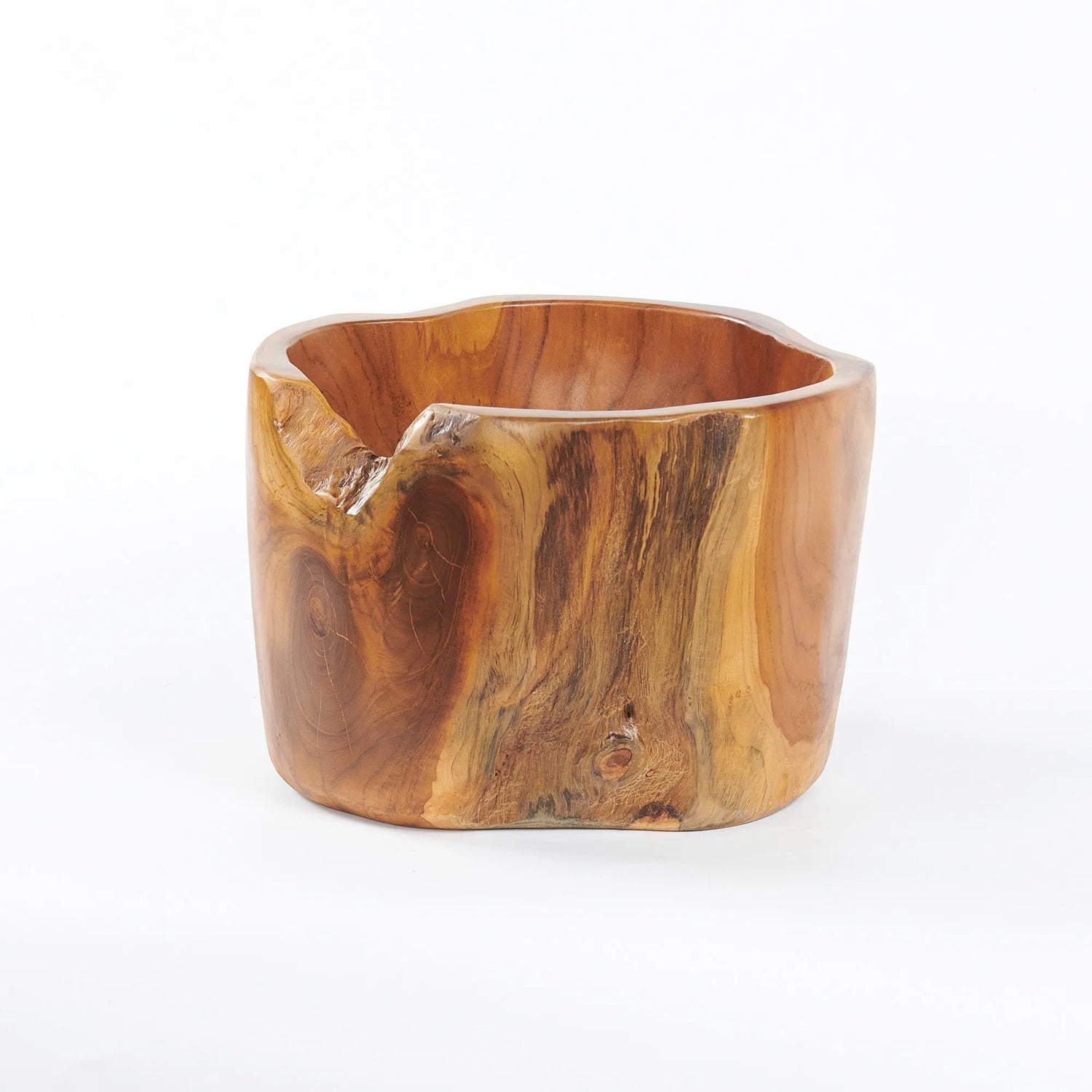 Abstract Straight Handcrafted Teak Bowl (11.8&quot; x 11.8&quot; x 8.2&quot;)