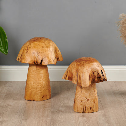 Cedar Wood Stump Mushroom Decor