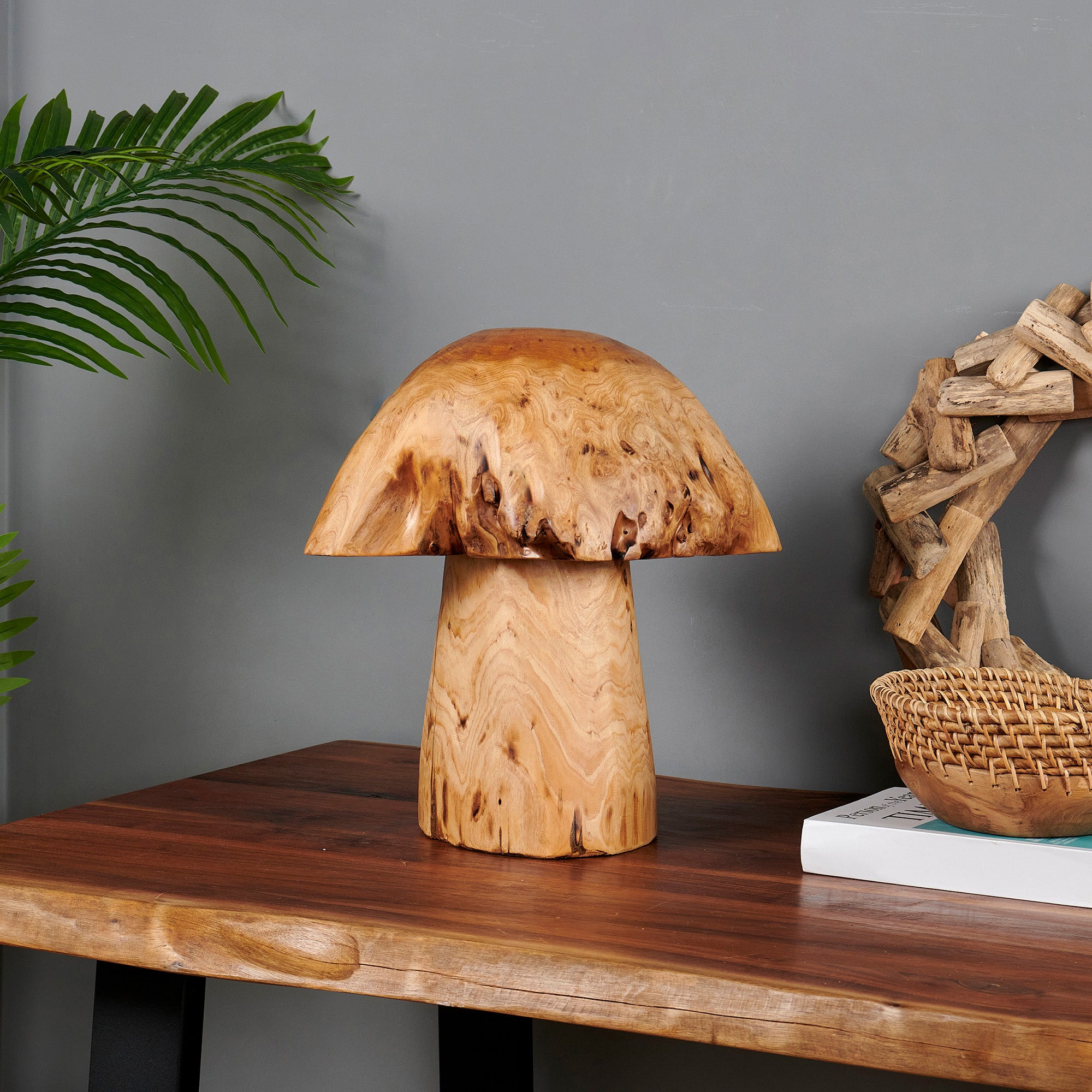 Cedar Wood Stump Mushroom Decor