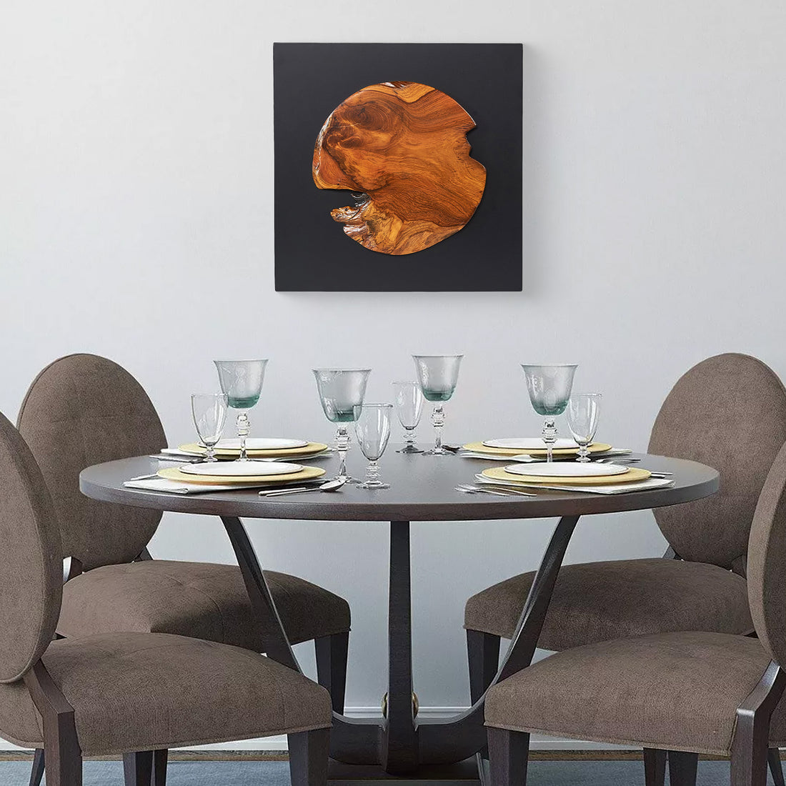 Round Insert Abstract Teak Wall Art(17" x 17" x 1.6")