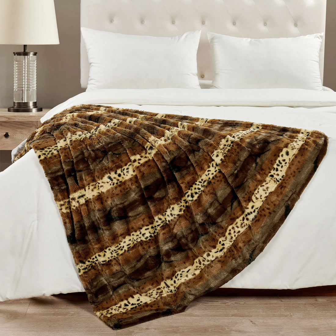 Leopard Print Double Sided Faux Fur Throw Blanket