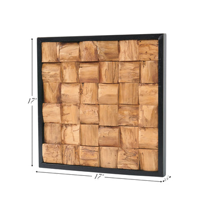 Bark Square Teak Wood Wall Art (17&quot; x 17&quot; x 1.6&quot;)