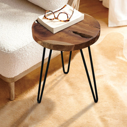 Teak Round End Table (15.7&quot; x 15.7&quot; x 17.9&quot;)