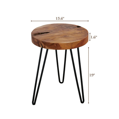 Teak Round End Table (15.7&quot; x 15.7&quot; x 17.9&quot;)