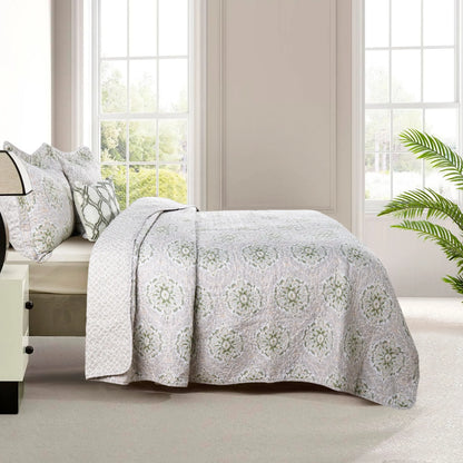 5 Piece Bloom Medallion Printed Microfiber Quilt Bedspread Set