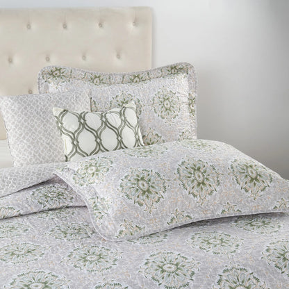 5 Piece Bloom Medallion Printed Microfiber Quilt Bedspread Set