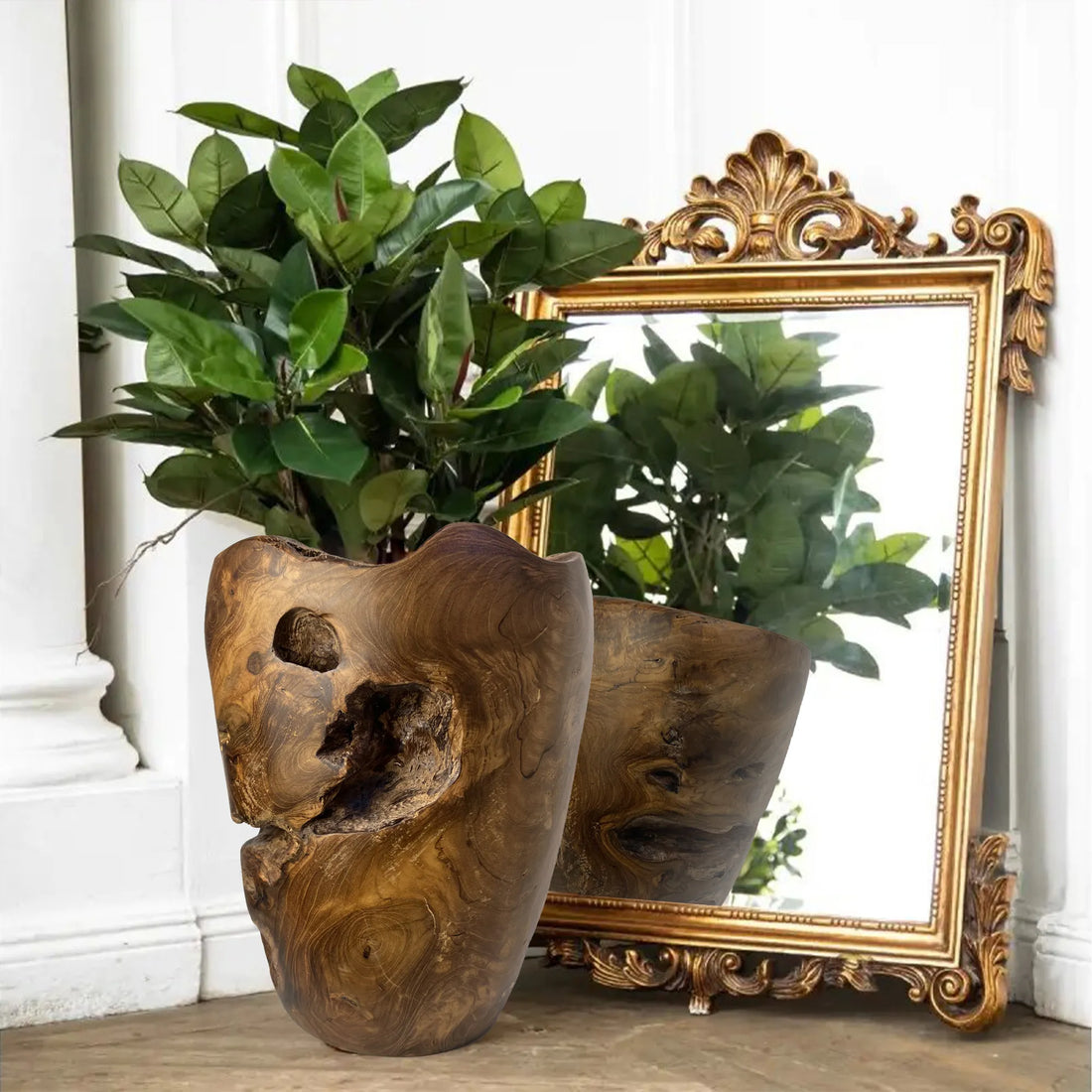 Bahama Handcrafted Teak Vase (10.2" x 10.2" x 11.8")
