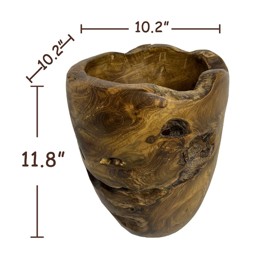 Cuenco y jarrón Bahama de madera de teca grande - 10.2" x 10.2" x 11.8" 