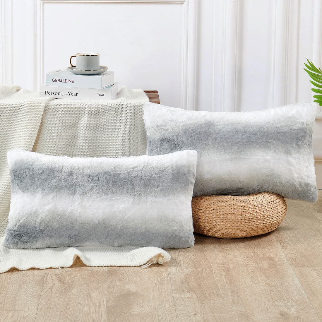 Beckie Stripe Faux Fur 2 Piece Decorative Pillow Covers (14&quot; x 26&quot;)