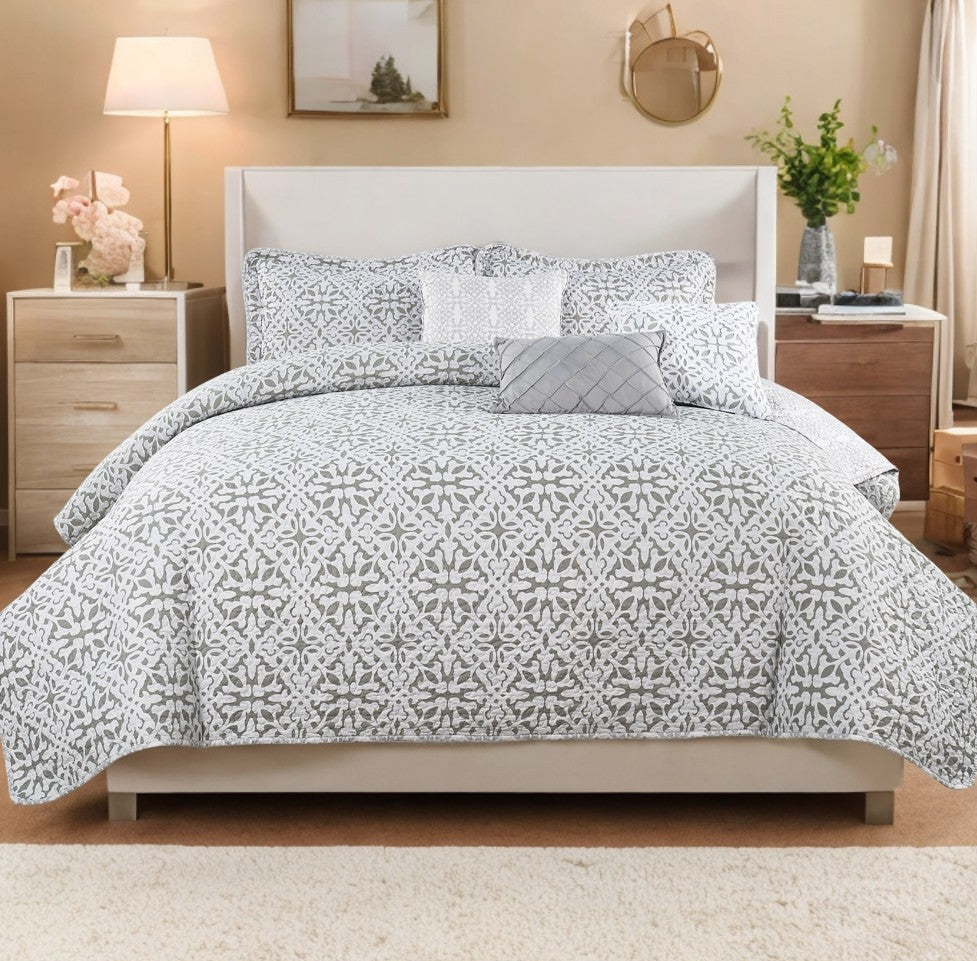 6 Piece Bellamy Printed Microfiber Quilt Bedspread Set