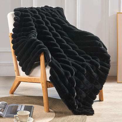 Fuzzy Striped Faux Fur Throw Blanket -50"x60"
