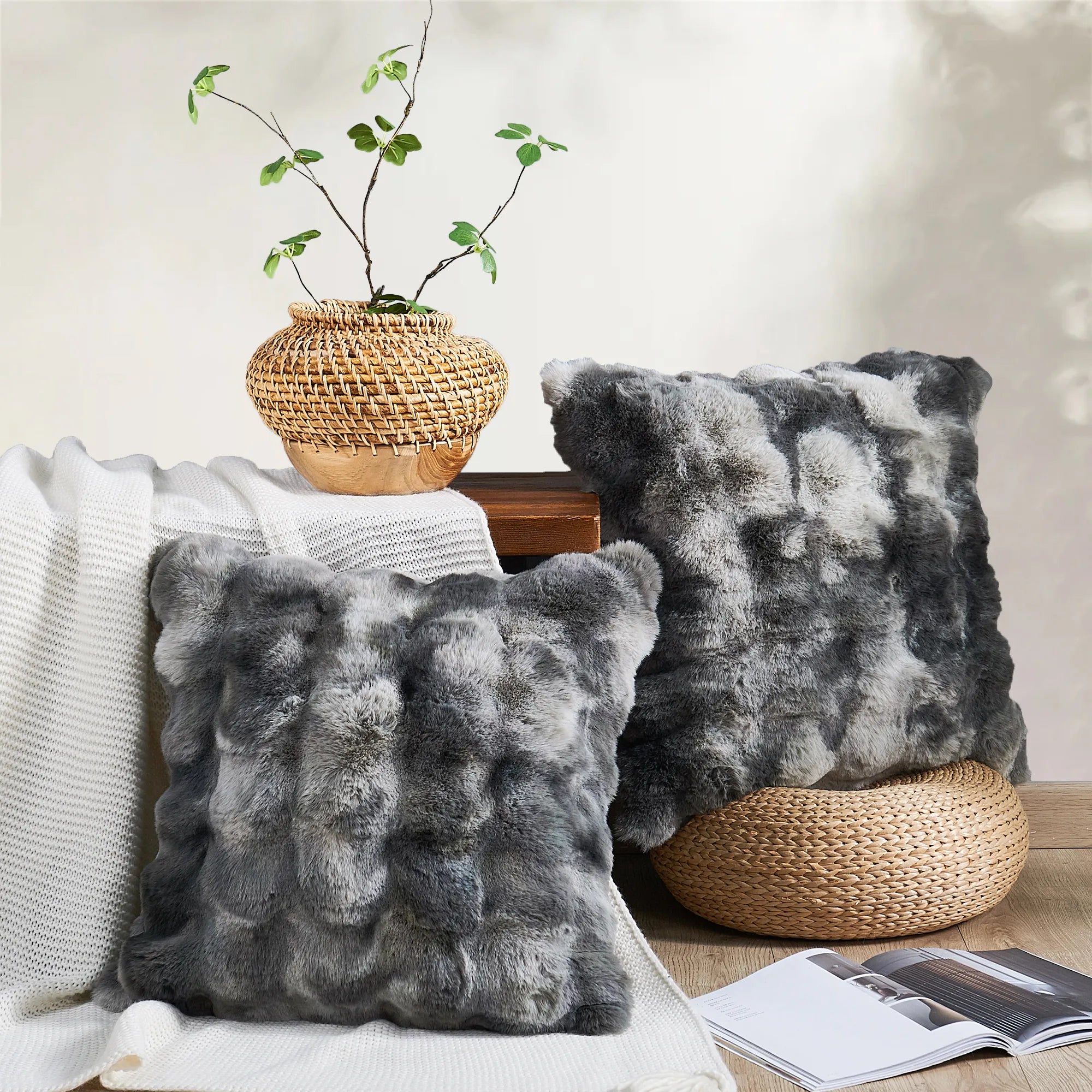 Tie Dyeing Heavy Faux Fur 2 Piece Decorative Pillow Covers (20&quot; x 20&quot;)