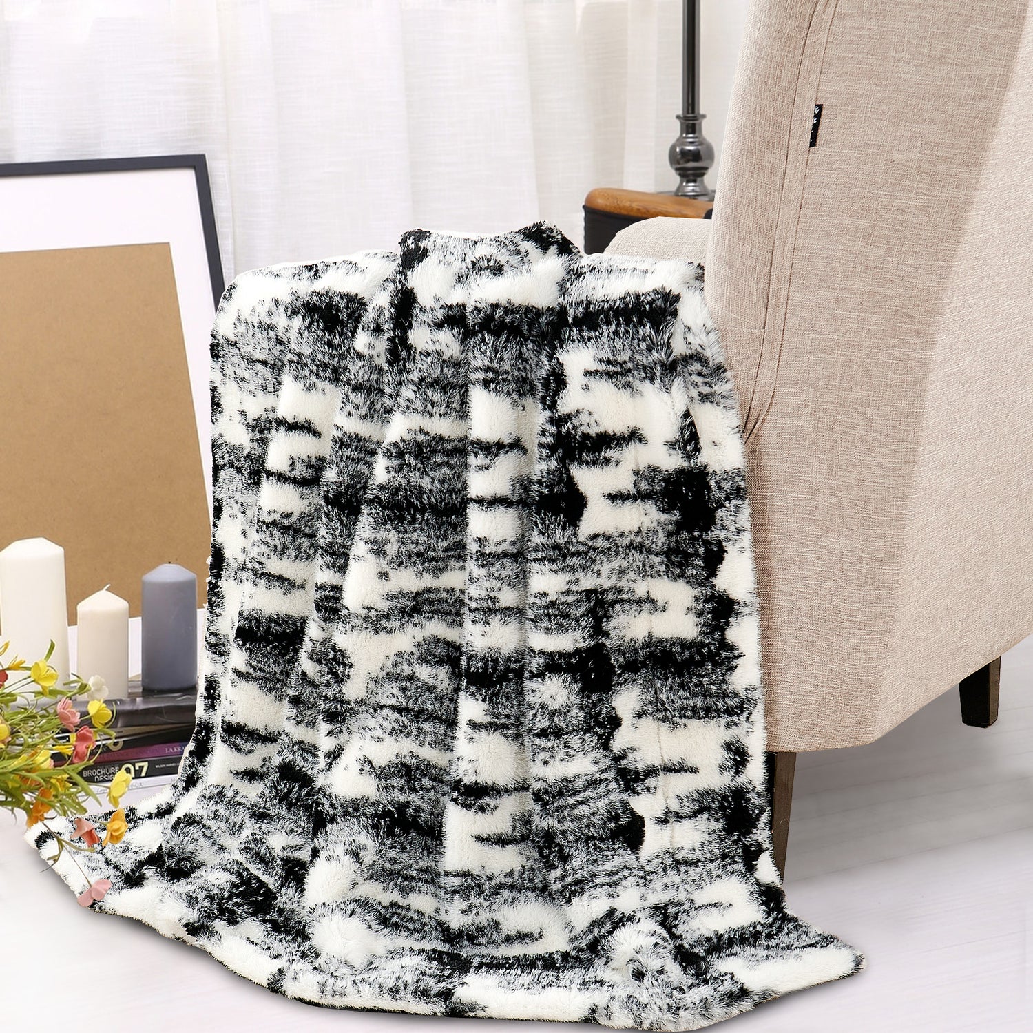 Two Tone Artistic Faux Fur Throw Blanket