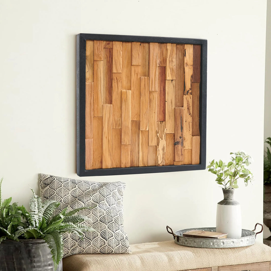 Bricks Teak Wood Wall Art (17&quot; x 17&quot; x 1.6&quot;)