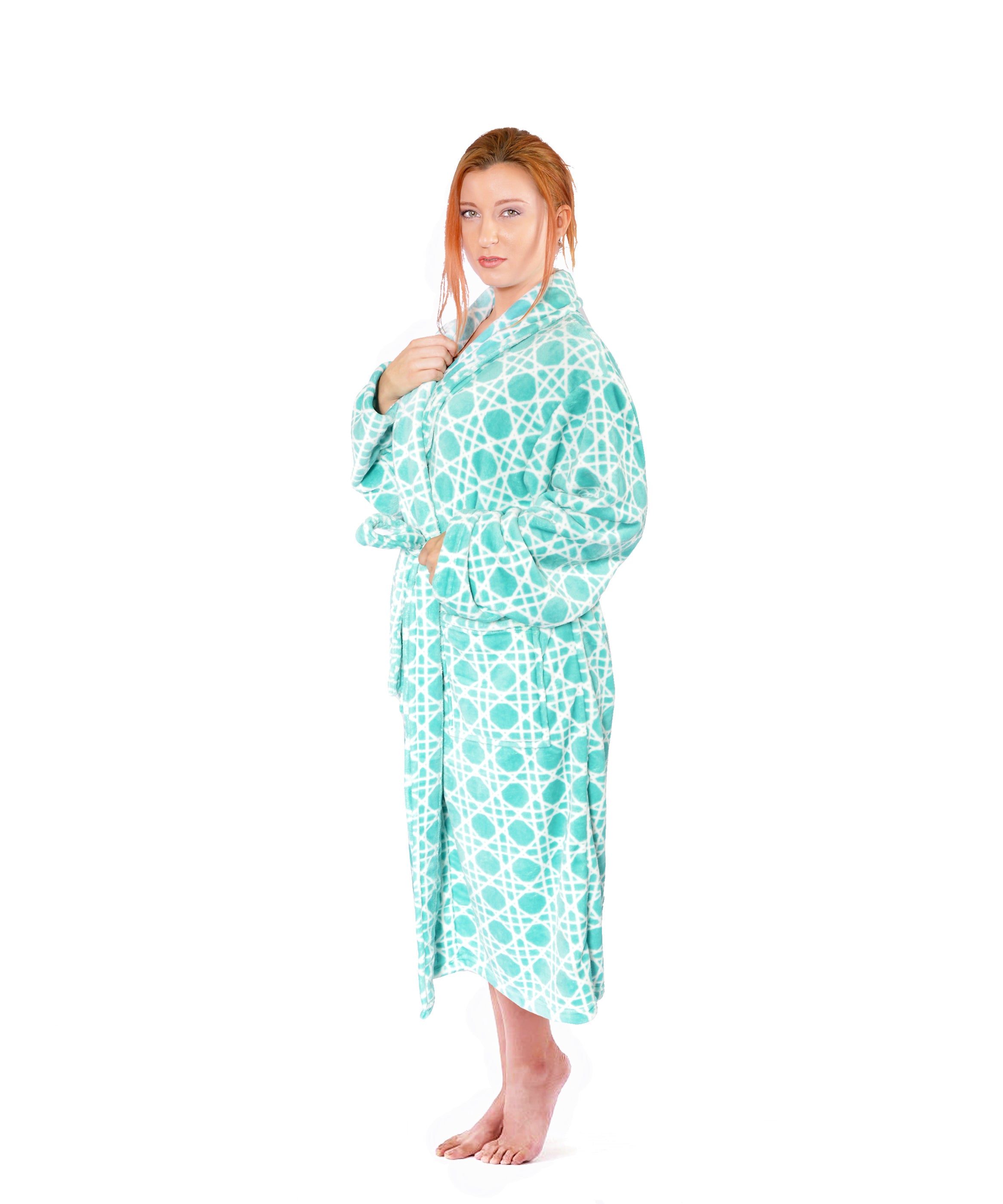 Cane Printed Flannel Fleece Bath Robe (L/XL 67&quot;x48&quot;)