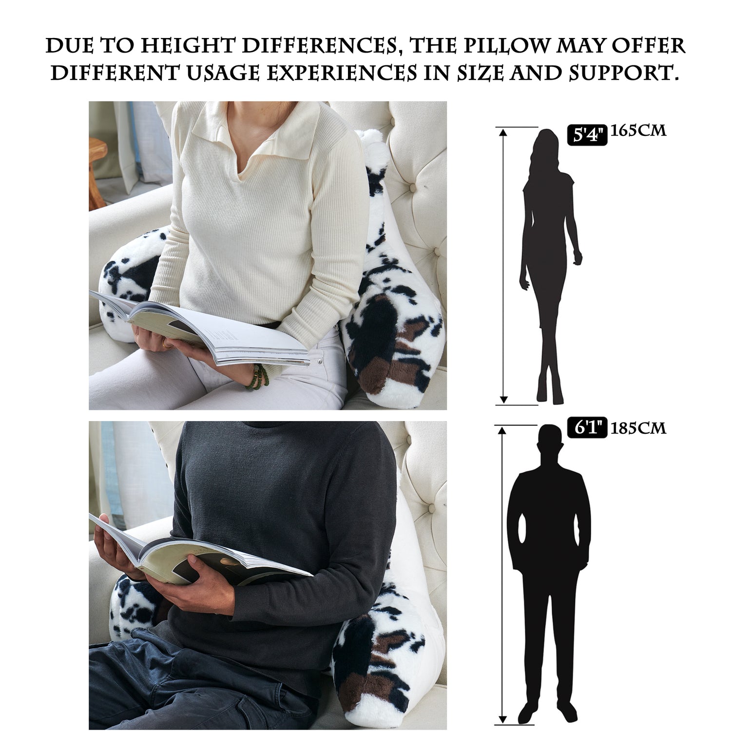 Cows Flowers Faux Fur Bedrest Pillow (20"x18"x17"）