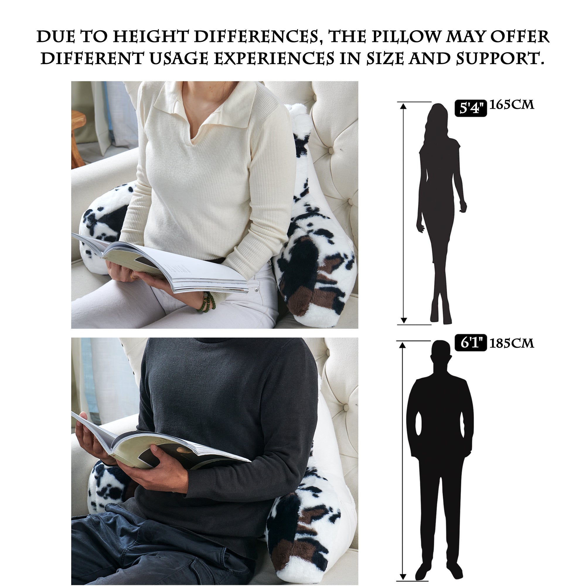 Cows Flowers Faux Fur Bedrest Pillow (20"x18"x17"）