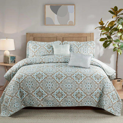 5 Piece Diego Printed Microfiber Quilts Set