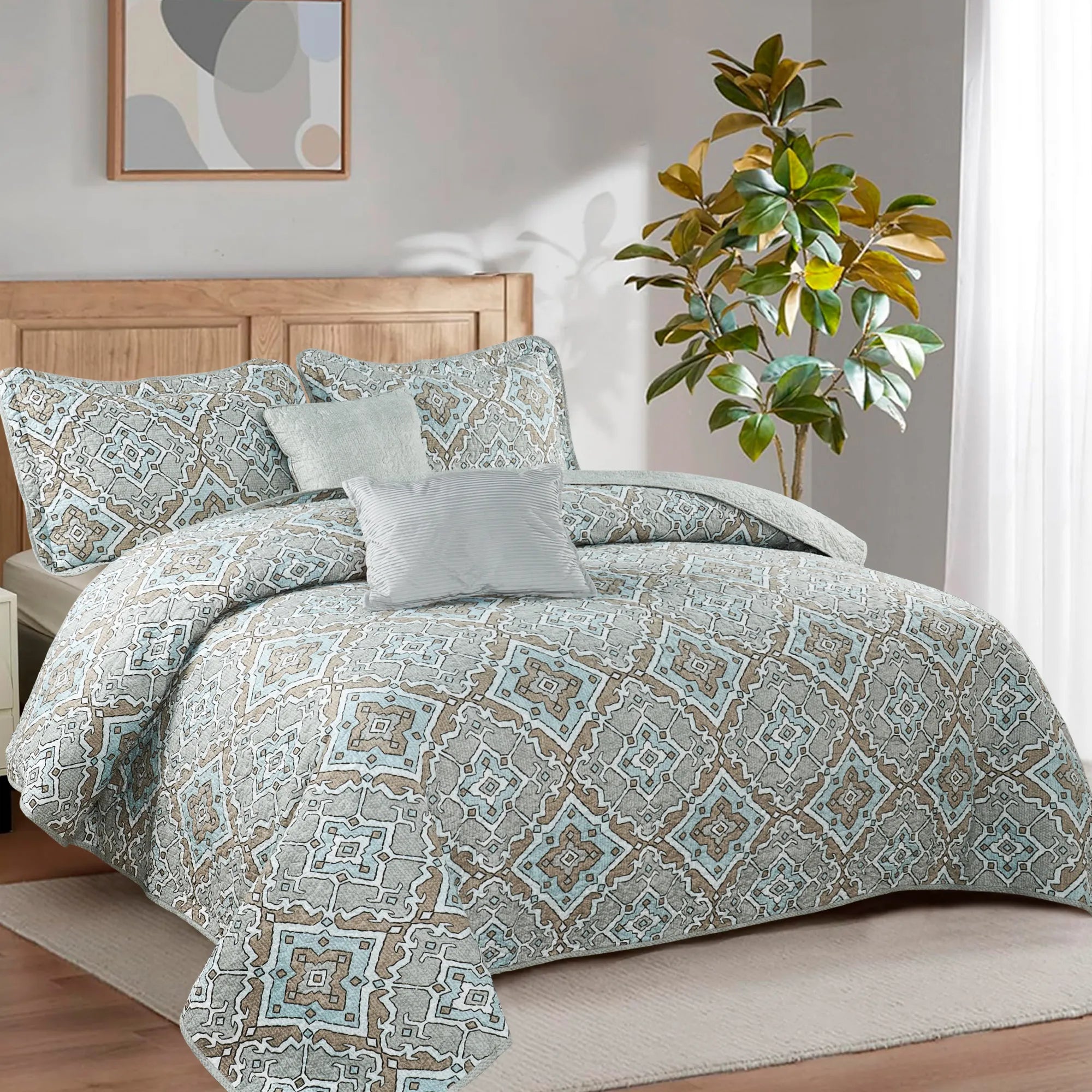 5 Piece Diego Printed Microfiber Quilts Set