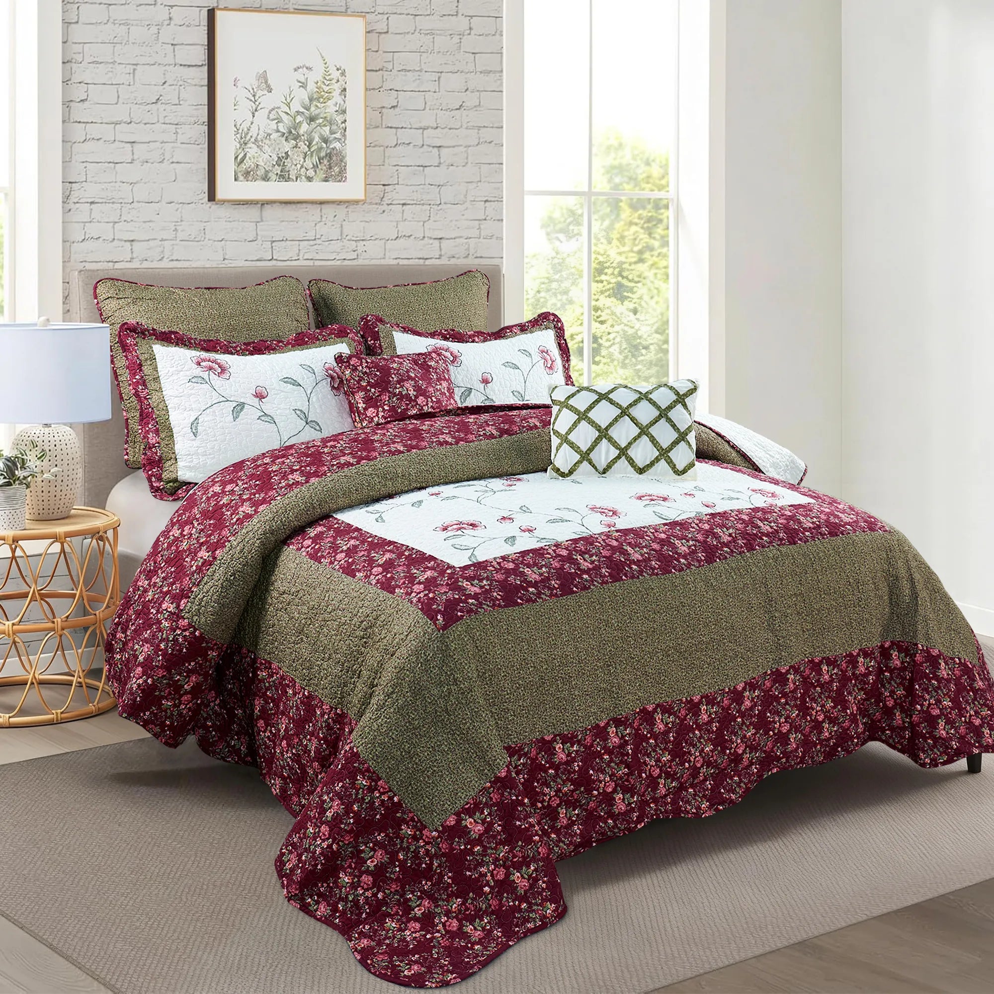 Sophia & William Twin Microfiber Embroidered Bed Quilt – Soft Gray Coverlet