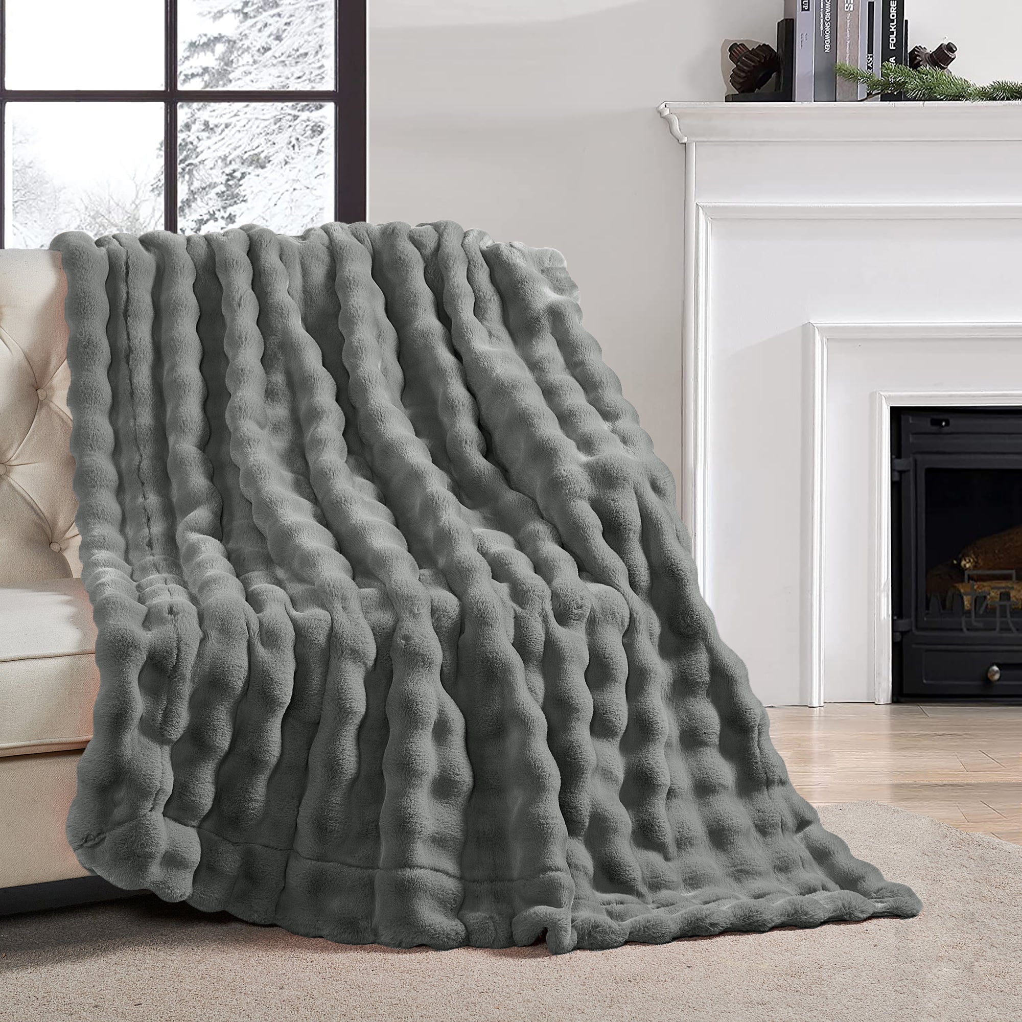 Grey faux fur blanket hot sale