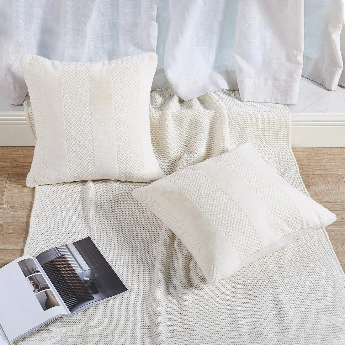 Snow Rabbit Faux Fur 2 Piece Decorative Pillow Covers (20" x 20")