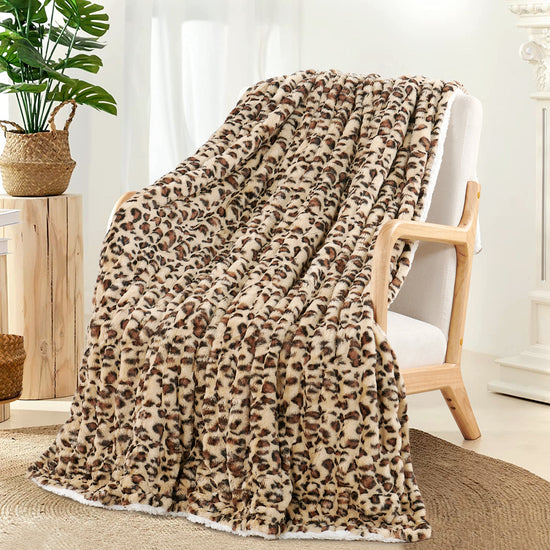 Manta de piel sintética con estampado de leopardo de las nieves, 50 x 60 pulgadas