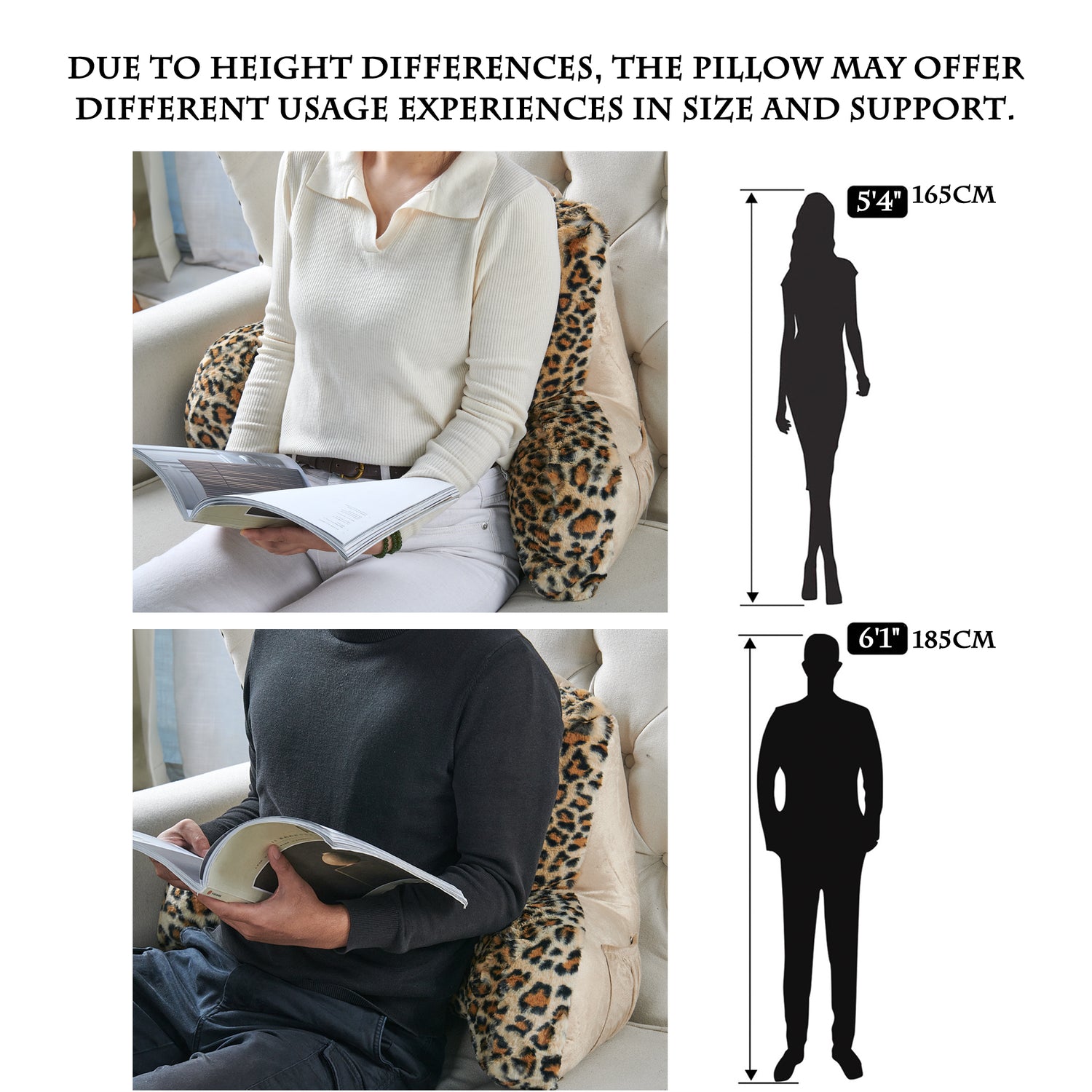 Leopard Faux Fur Bedrest Pillow (20&quot;x18&quot;x17&quot;)