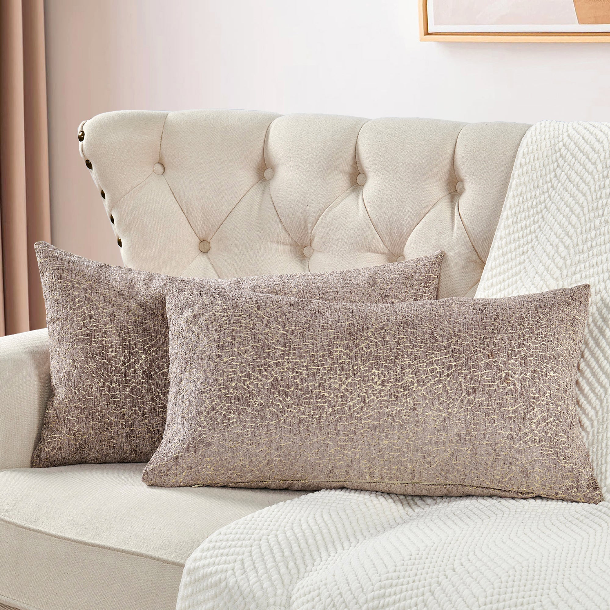 Home Soft Things Jacquard Chenille Big Zipper Throw Pillow 2 Piece Set -  Taupe/Khaki - 14 x 20