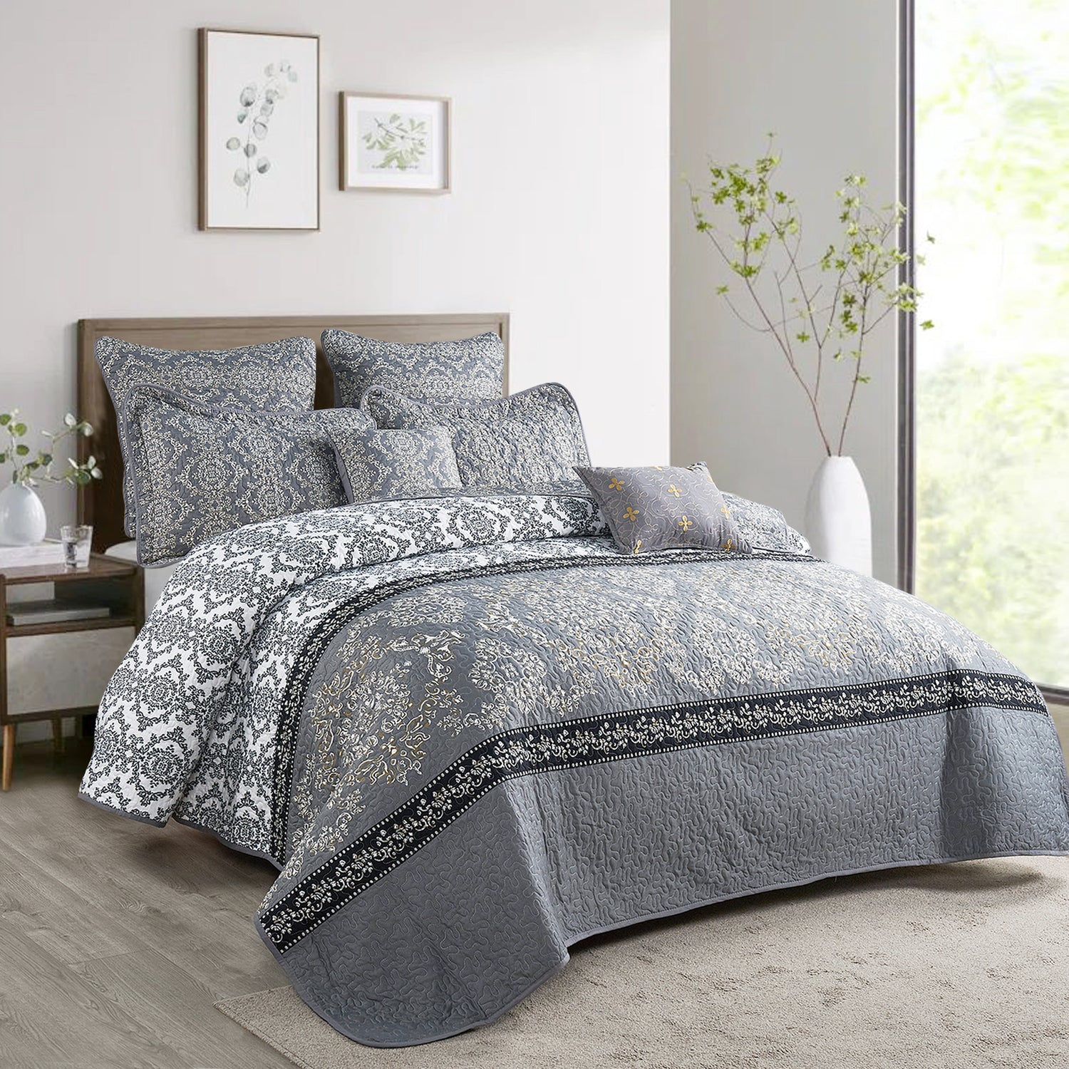 7 Piece Mystic Printed Microfiber Quilts Set