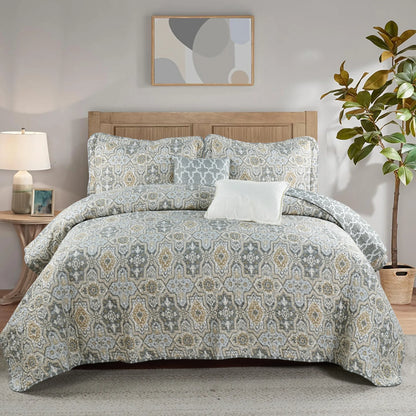 5 Piece Lanza Printed Microfiber Quilts Set
