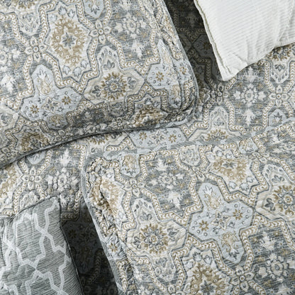 5 Piece Lanza Printed Microfiber Quilts Set