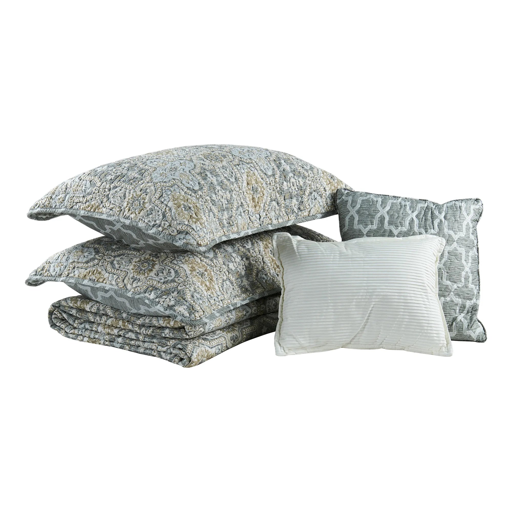 5 Piece Lanza Printed Microfiber Quilts Set