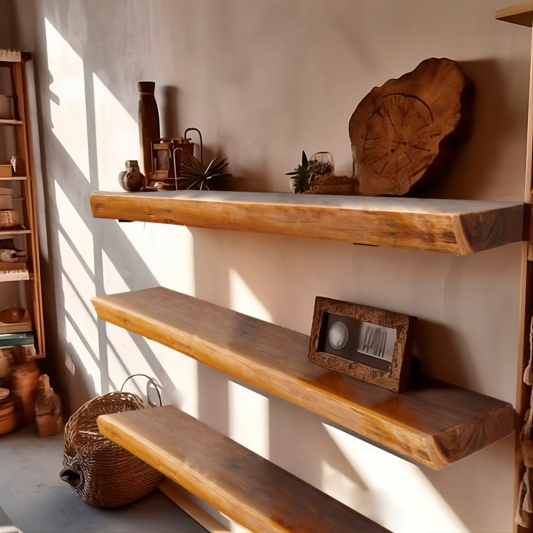 Teak Shelf With Live Edge