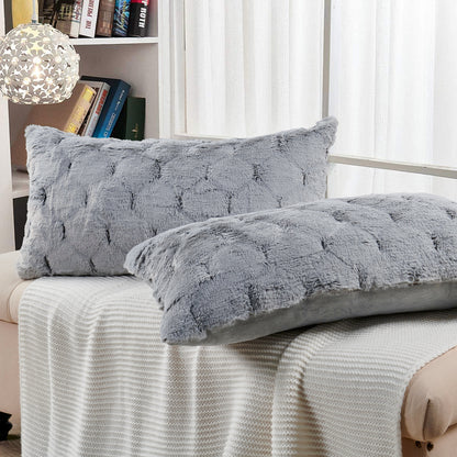 Jacquard Rabbit Faux Fur 2 Piece Decorative Pillow Covers