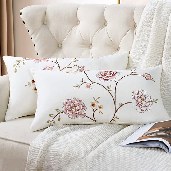 Embroidery Canvas 2 Piece Decorative Pillow Covers -Spring Flower