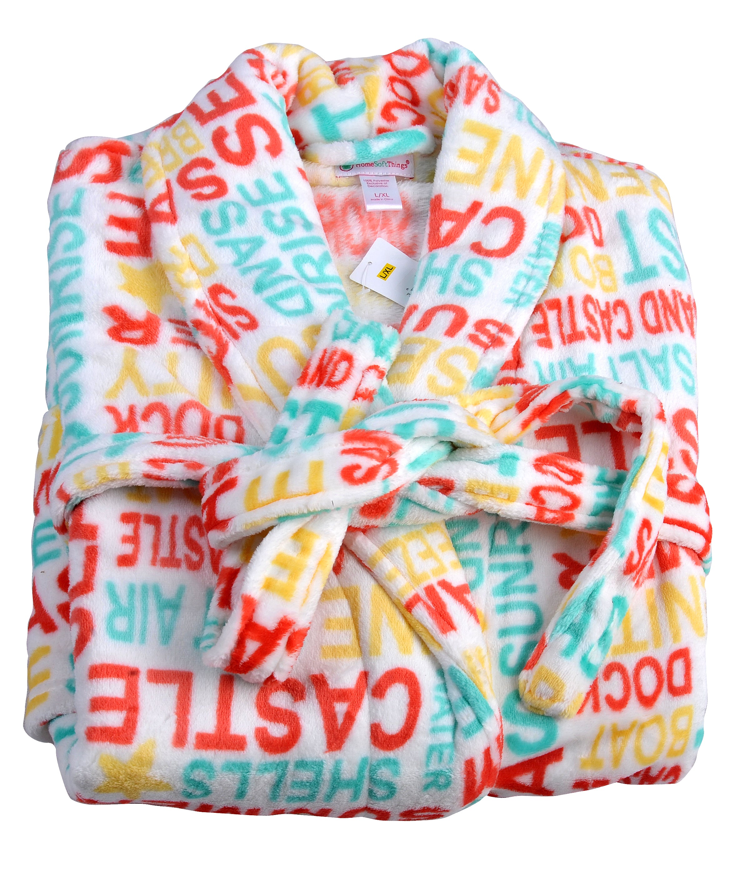 Worlds Multi Printed Flannel Fleece Bath Robe (L/XL 67&quot;X48&quot;)