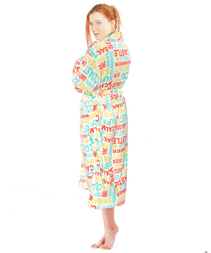 Worlds Multi Printed Flannel Fleece Bath Robe (L/XL 67&quot;X48&quot;)