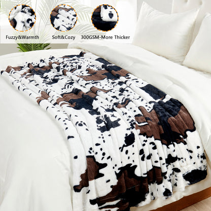 Cow Print Double Sided Faux Fur Throw Blanket