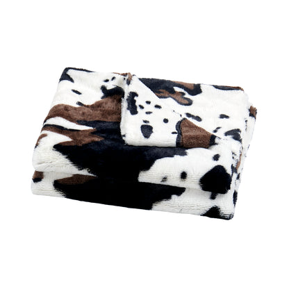 Cow Print Double Sided Faux Fur Throw Blanket