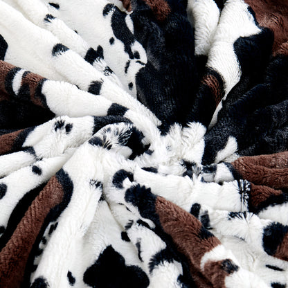Cow Print Double Sided Faux Fur Throw Blanket Soft Cozy Fuzzy