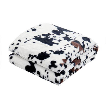 Cow Print Double Sided Faux Fur Blanket (80&quot; x 90&quot;)