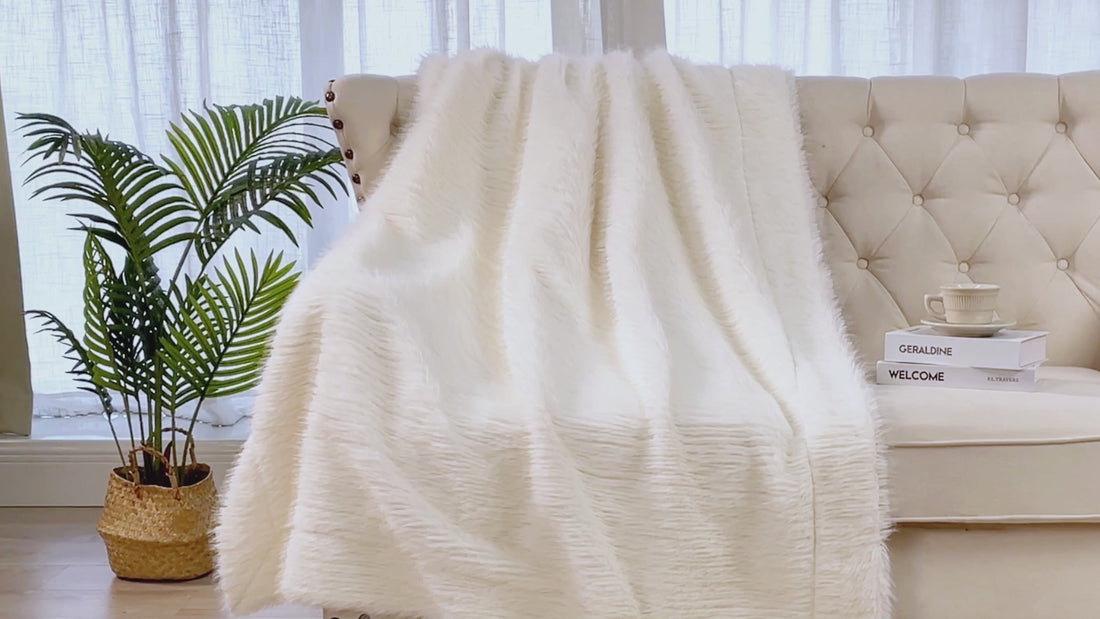Textured Faux Fur ivory Throw Blanket - 50&quot;x60&quot;