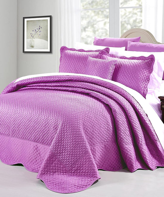 Bedspread - 4 Piece Matte Satin Set - Purple - Ovesize Queen (110" x 120")