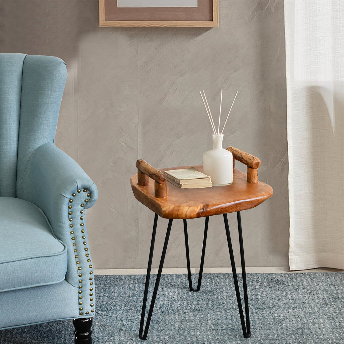 Cedar Wood Serving Tray End Table (15" x 15" x 23.5")