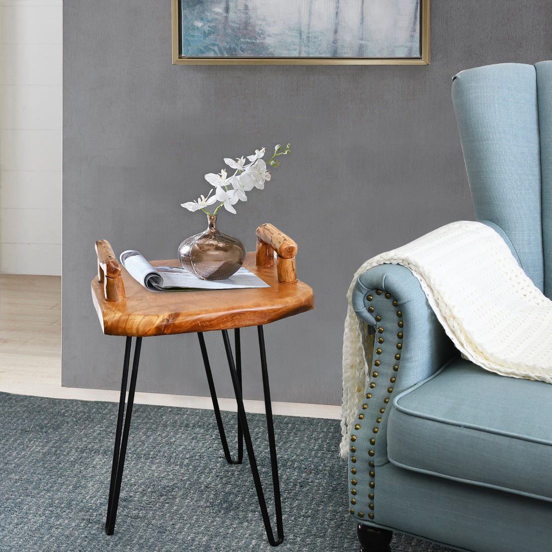 Cedar Wood Serving Tray End Table (15" x 15" x 23.5")