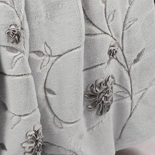 Ribbon Embroidered Faux Fur Throw Blanket - Light Blue - 50" x 60"