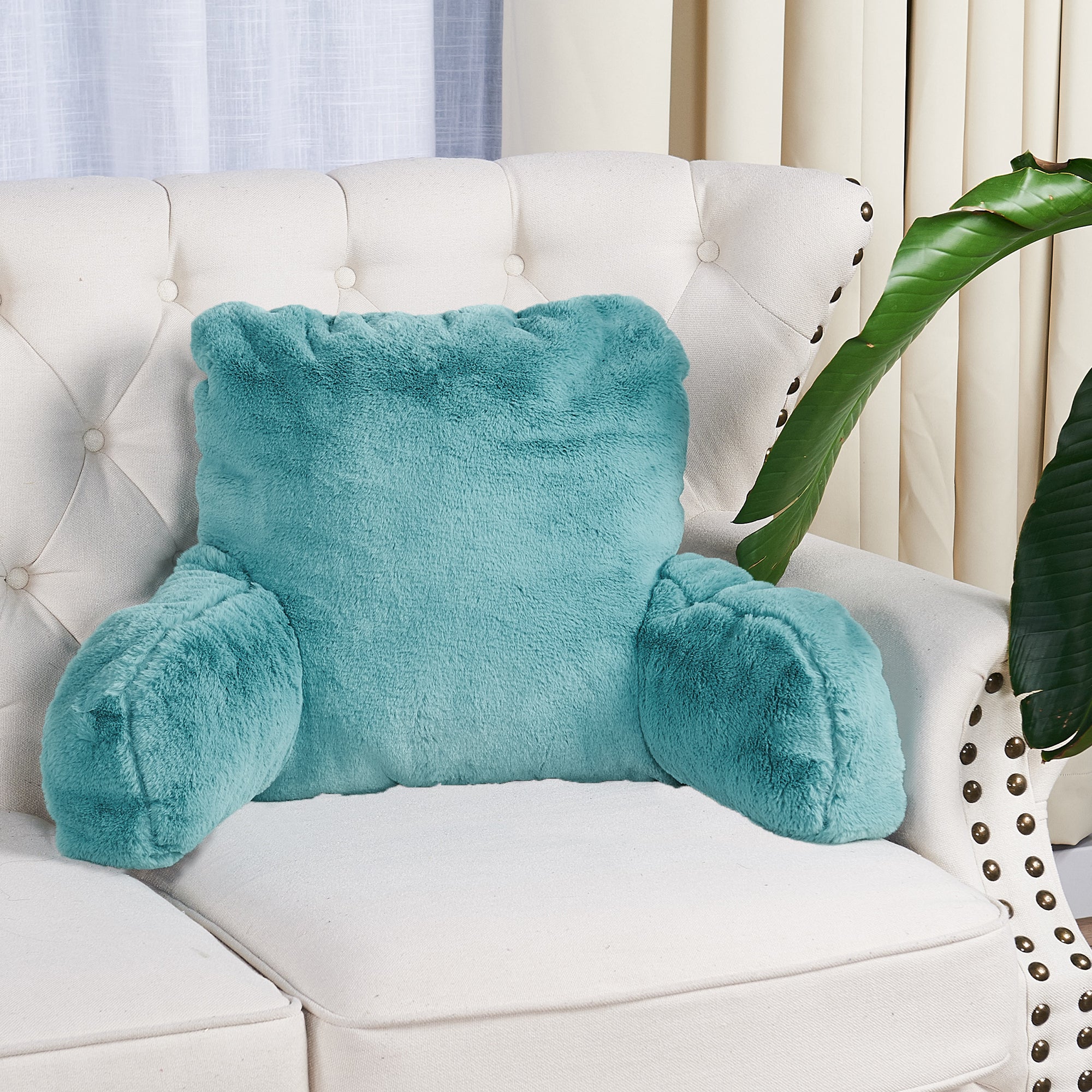 Teal fluffy outlet pillow